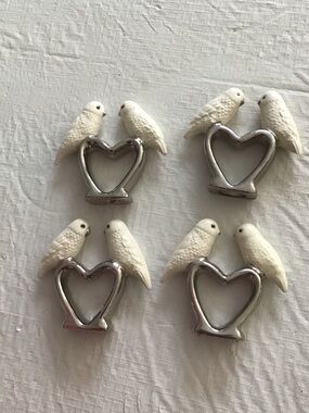 White Bird Heart Napkin Rings — Set of 4